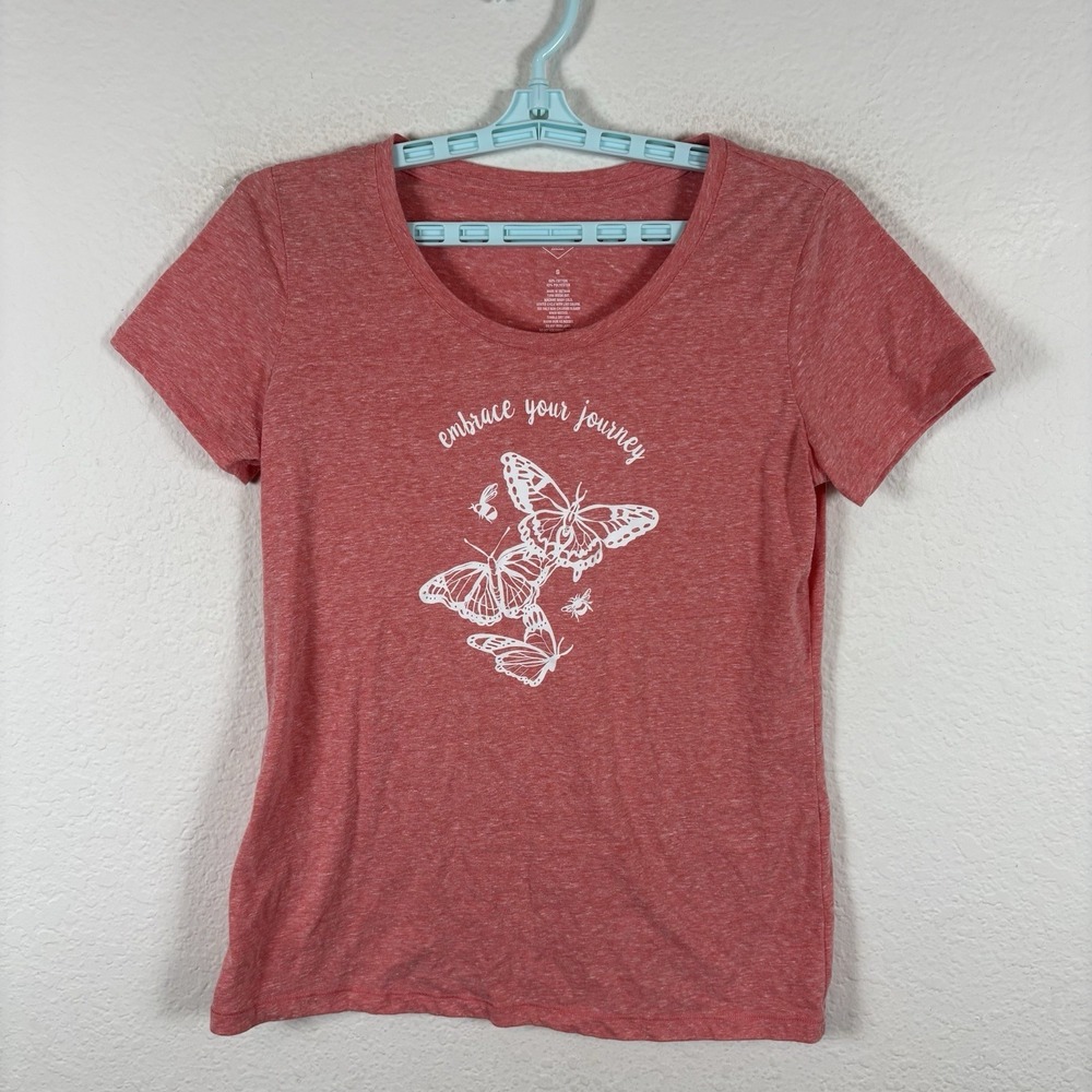 St John's Bay Womens Shirt Top S Small Short Sleeve Graphic Butterfly Excellent